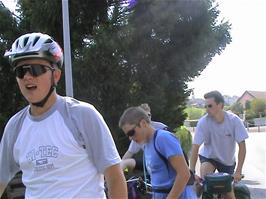Gavin - and everyone else - have aching backs and necks as we take a short rest at Vaulruz, 32.3 miles into the ride